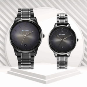 Titan Bandhan Anthracite Dial Analog with Date Stainless Steel Strap Watch for Couple