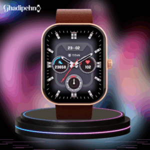 Titan Mirage with 4.97 cm AMOLED Display and AOD, Functional Crown, BT Calling Smartwatch with Brown Leather Strap
